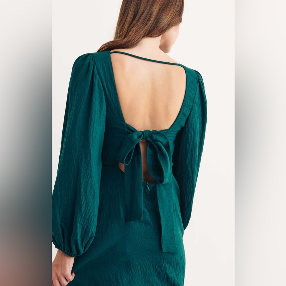 NWT ASOS Nobody’s Child Linen Blend Zola Puff Sleeve Low Back Dress.